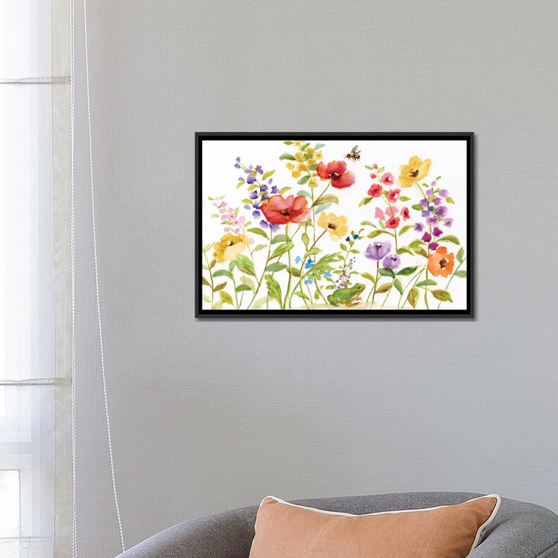 «Garden Frog», reproduction sur toile, H 18 po x l 26 po x P 1,5 po, Toile avec cadre noir, Pas de tapis
