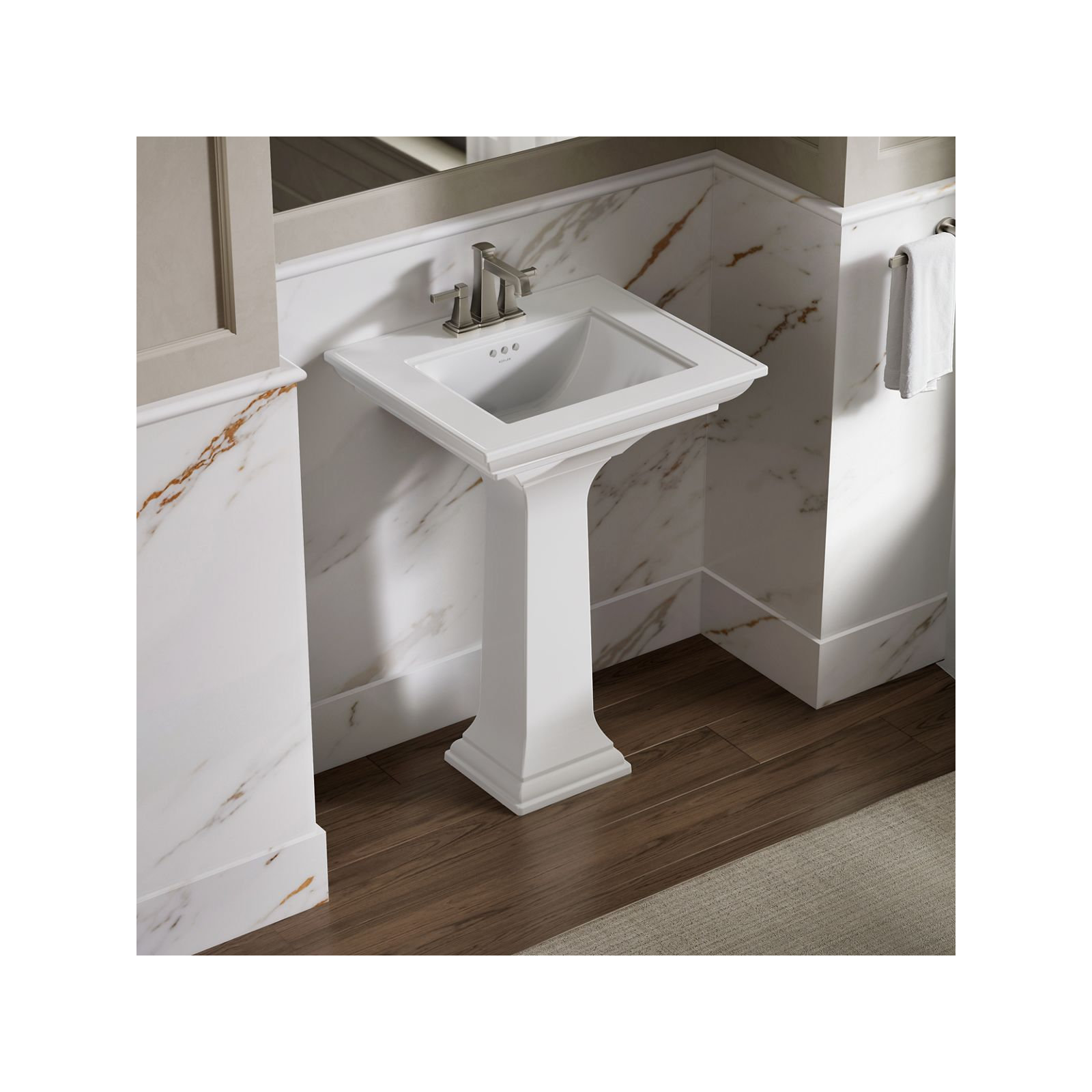 Memoirs Stately Pedestal Bathroom Sink with Faucet Holes, White, 4" Centers, 34.75" H x 20.5" W x 24.5" L