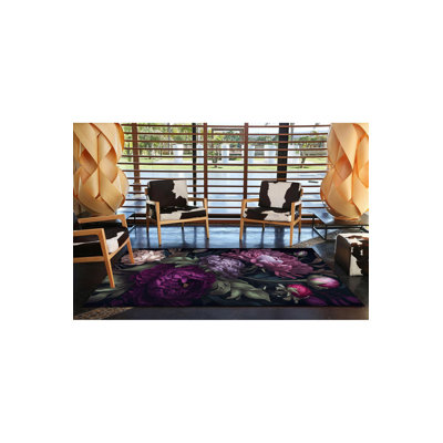 Tapis décoratif mauve à motif floral lavable