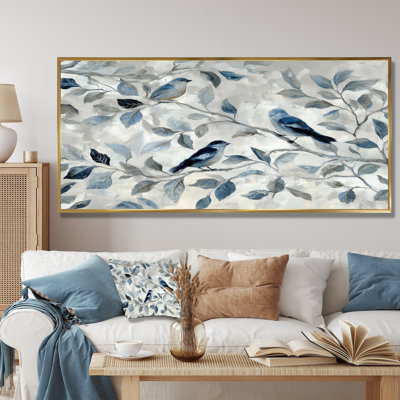 «Birds Love Under A Blue White Orchid Tree Garden», reproduction d'art sur toile bleu nature