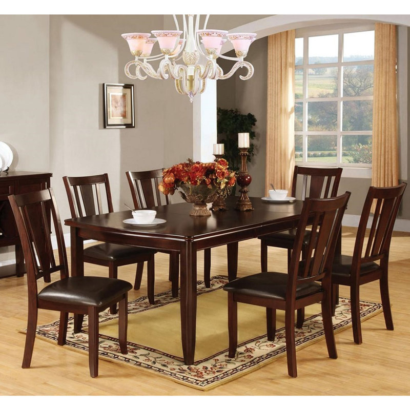 Adalade Extendable Four Leg Dining Set, 7 Pieces: 1 Table, 6 Chairs