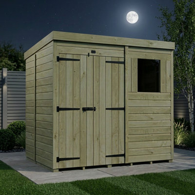 Total Sheds 7ft x 5ft Pent Garden Shed - Double Door - With Windows - Pressure Treated Timber - UK Manufactured