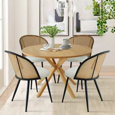 Ensemble de table de salle à manger 4 personnes Atwater avec table ronde de 39,5 po et 4 chaises Boucle rembourrées