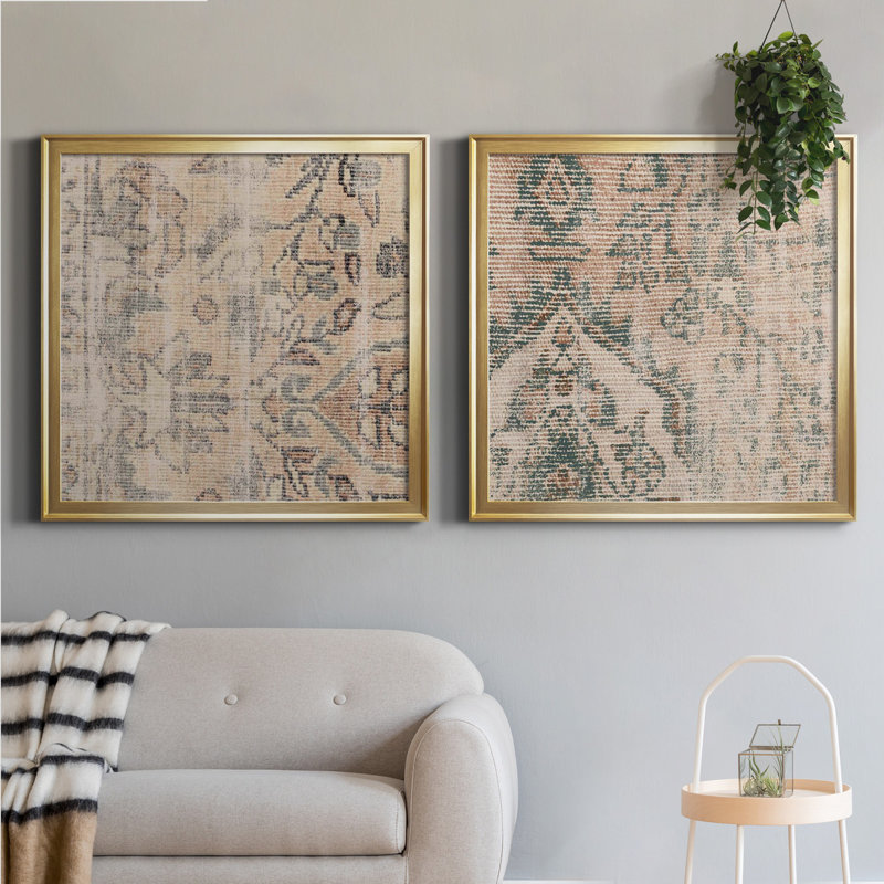 «Faded Textile I», ensemble de 2 reproductions d'art sur toiles encadrées, H 30,5 po x l 61 po x P 1,5 po, Pas de tapis
