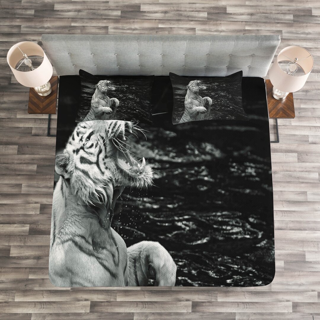 Gestepptes Bettdecken-Set, Exotic White Tiger, Schwarz-Weiss, Charcoal Grey Pale Grau