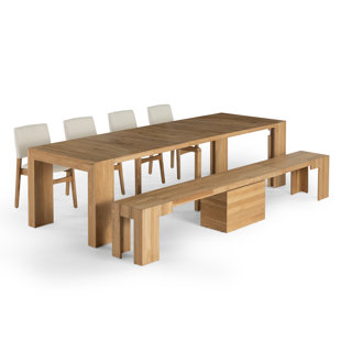 Transformer Table Extendable Dining Set - Table + Bench + 4 Chairs - 2 To 12 People