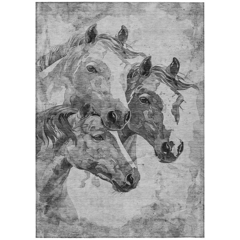 Tapis d'intérieur lavable à cheval gris 5 pi x 8 pi