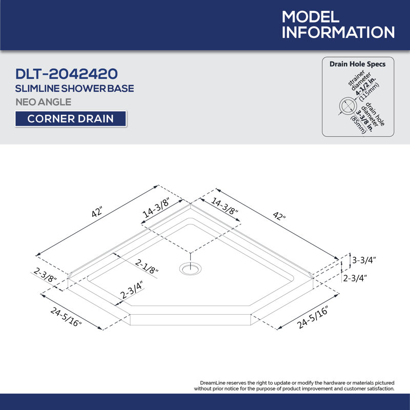 DreamLine SlimLine 42 po x 42 po x H 2 3/4 po, Noir mat, L 42 po x L 42 po