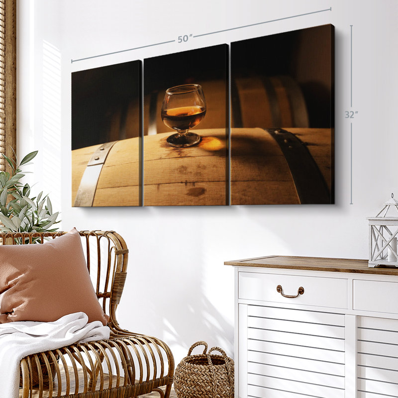 «Whiskey Glass On Barrel» sur toile, H 32 po x l 50 po x P 1,25 po