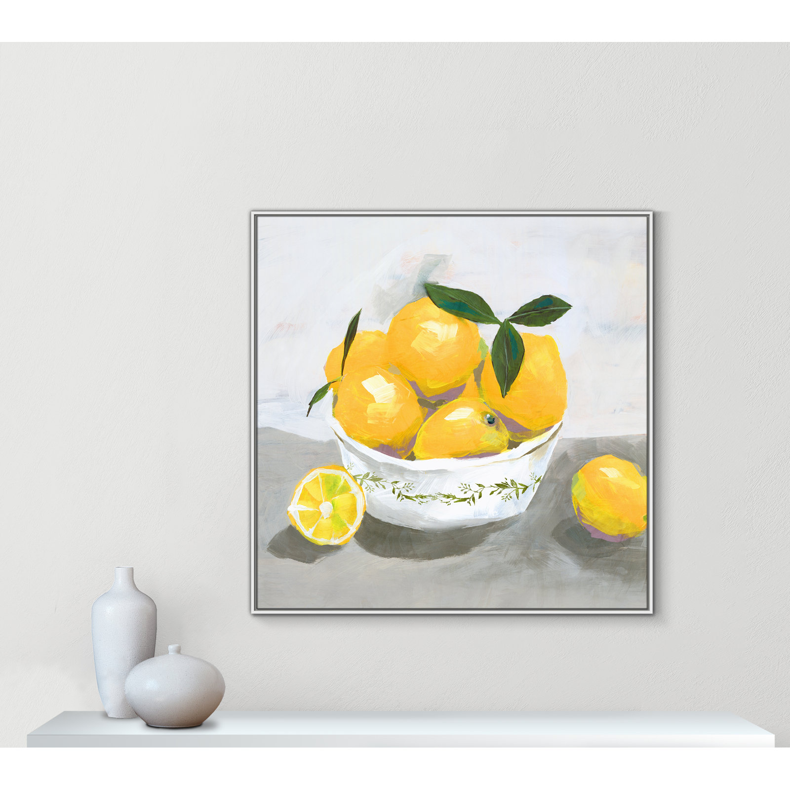 Hayons "Lemons" Painting by Isabelle Z, 46.5" H x 46.5" W x 2" D, White Framed Canvas