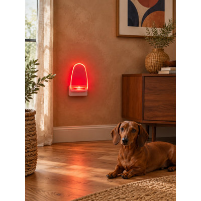 Red lighting for bedrooms, bathrooms, kitchens, hallways, stairs, or kids' rooms comes from this 4-Piece plug-in LED nightlight set, with 0.5W energy-saving operation and dusk-to-dawn light sensing.