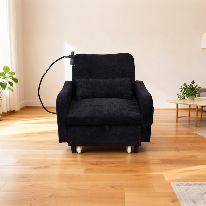 Siège souple 34 W à 180 ° avec charge USB et support pour téléphone, petite chaise de chambre à coucher, fauteuil d'appoint noir