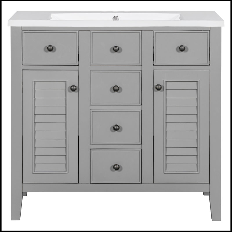 Ensemble de meuble-lavabo simple avec plateau 35,98 Samiha, Gris