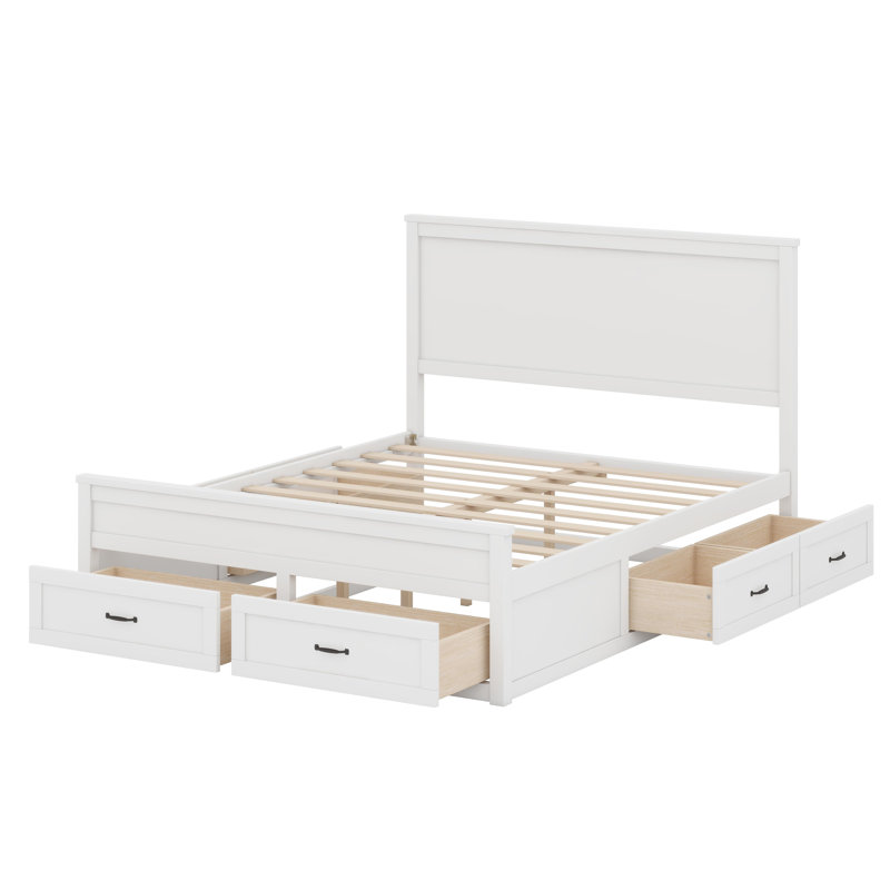Base de lit en bois avec tiroirs, Blanc