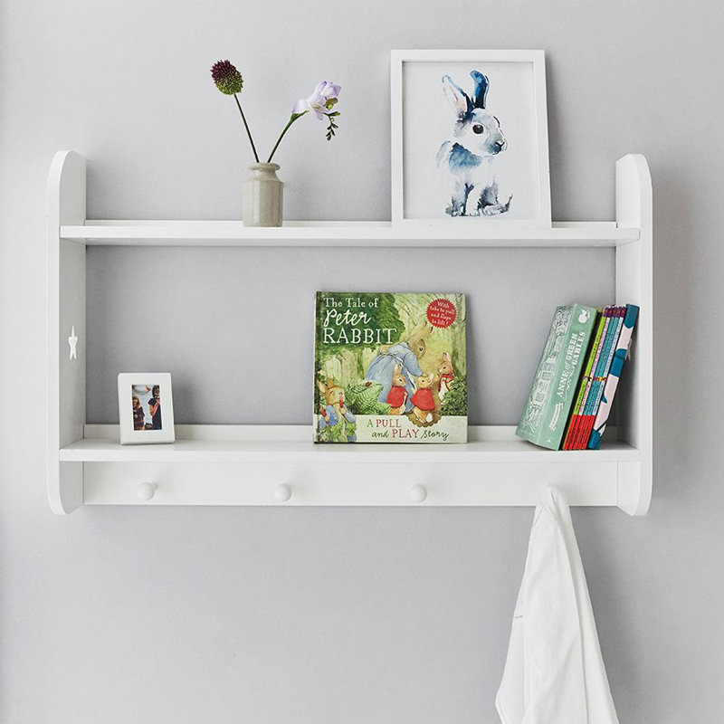 2 Piece Solid Wood Accent Shelf with Hooks