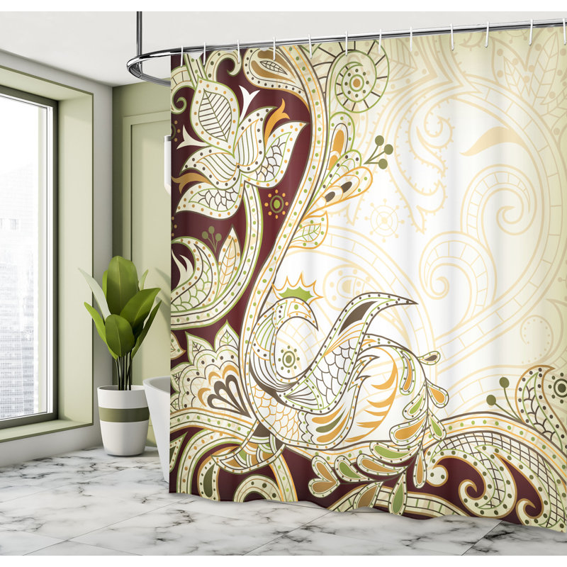 Ensemble de rideau de douche ethnique et crochets, H 70 po x l 69 po