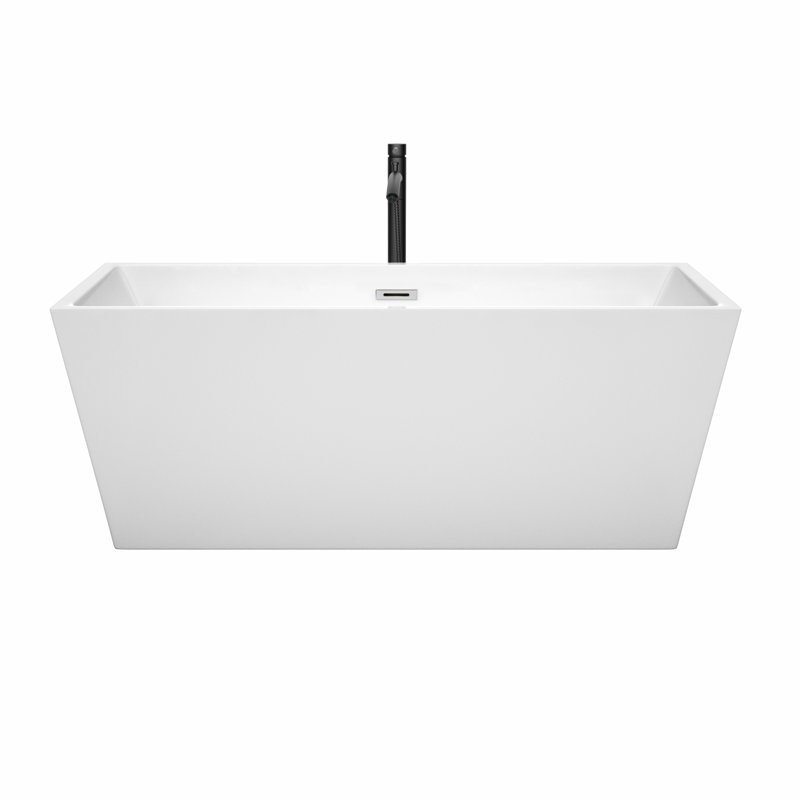 Sara 63'' x 32'' Soaking Acrylic Bathtub with Faucet, White/Polished Chrome/Matte Black