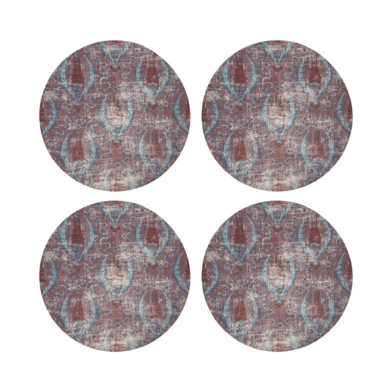 Jewel White Vegan Leather Round Coasters, Red