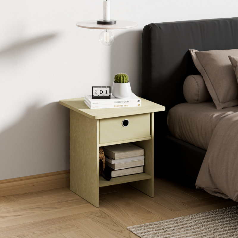 Ensemble de 2 tables de chevet modernes en bois avec tiroir et tablette 15,5 po x 15,5 po x 17,8 po