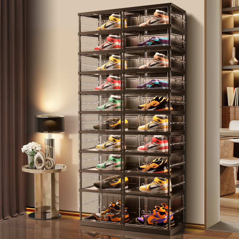 10-Tier 20-40 Pairs Plastic Stackable Shoe Storage Cabinet For Entryway Easy Assembly, Black