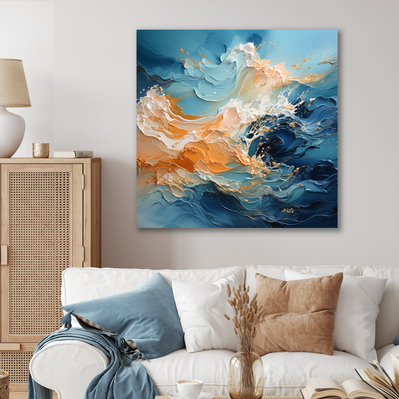 Bleu tempête charme vif liquide Art - orages murales salon, Toile tendue, H 36 po x l 36 po x P 1,5 po