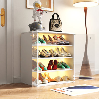 Boîte à chaussures avec DEL et taille compacte - Rangement empilable pour espadrilles 4 1 bac fonctionnel en bois