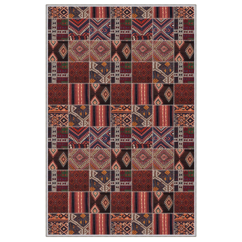 Tapis rectangulaire brun / rouge / noir en polyester tissé à la machine 5 pi 11 po x 9 pi 2 po