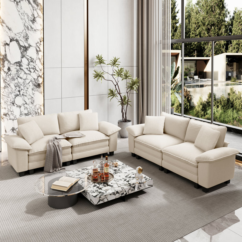Ensemble de canapé modulaire rembourré 2 pièces, ensemble de canapé surdimensionné avec causeuse, Chenille ivoire