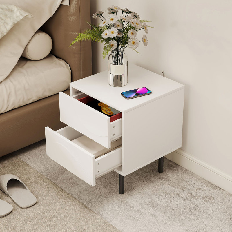 Ensemble de 2 tables de bout, table de chevet avec tiroirs à pousser, blanc