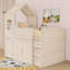 Lit mezzanine simple en bois avec toit et bureau-609891431
