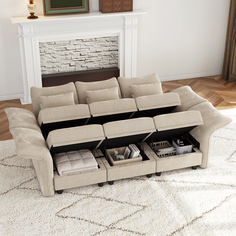 10 pièces de très grand canapé-lit modulaire en chenille de 88,6 po de large avec canapé-lit modulaire très grand et salon variable en forme de U vert