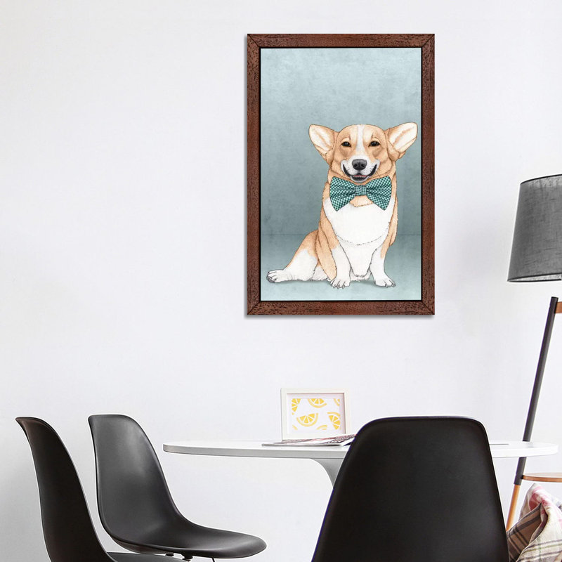 Corgi Dog by Barruf - Painting on Canvas, 101.6 cm H x 66.04 cm W, Brown Framed