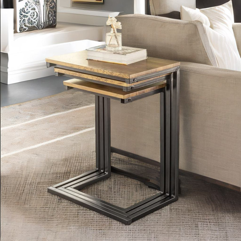 Andris 3PC Rectangular C-Shaped Nesting Tables