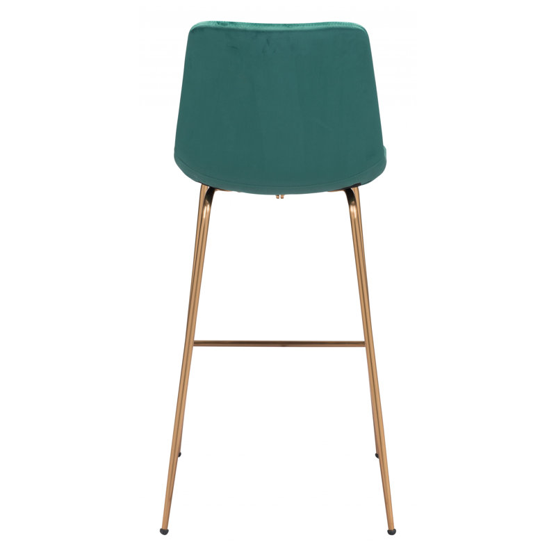 Modern Tony Green Velvet & Gold Steel Bar Stool