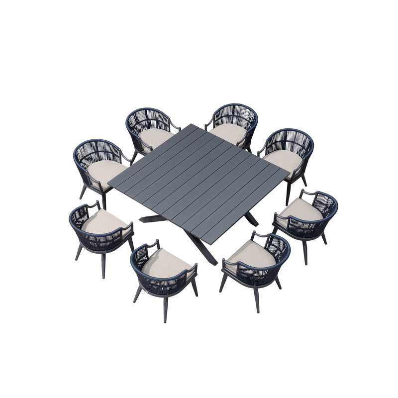Ensemble de salle à manger de patio en osier avec table rectangulaire en aluminium et chaises à accoudoirs modernes PURPLE LEAF