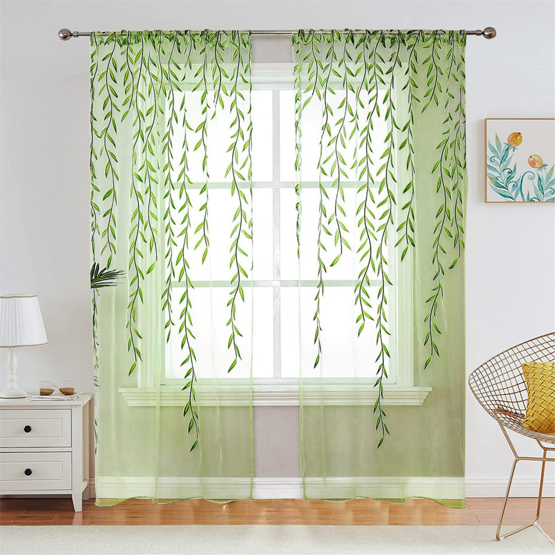 Dmarko Sheer Curtain Single Panel, Green, 39.4" W x 78.8" L
