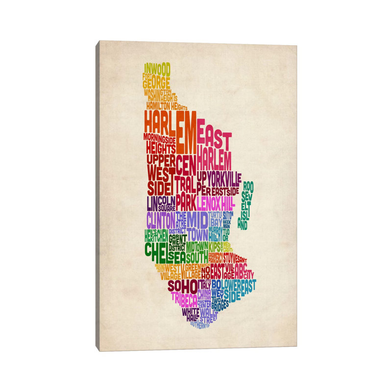 New York Typographic Map II by Michael Tompsett - Wrapped Canvas Print, 152.5 cm H x 101.5 cm W