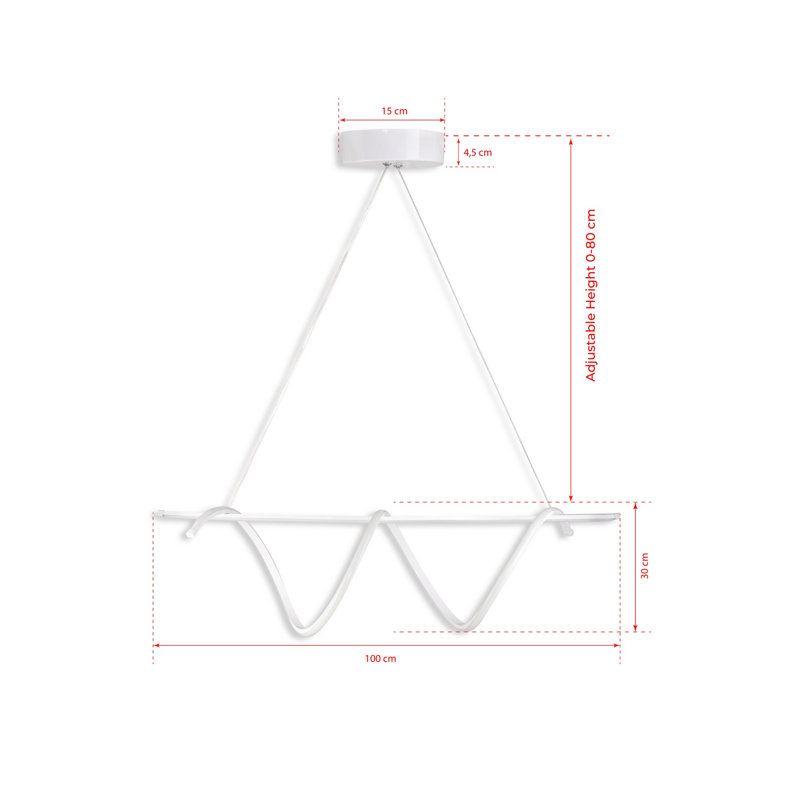 Elegant Adjustable Chandelier, White Aluminum Body, 43.3 x 11.8 x 11.8 inches | LED 4000K Socket, 60-80 Watts | Stylish & Modern Design, Perfect for Dining Room or Living Space | Electrostatic Coated Finish