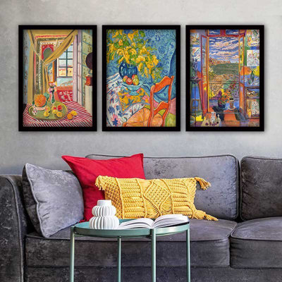 Ensemble de 3 peintures élégantes encadrées décoratives, 13,8 x 17,7 pouces chacune | 100% bois avec cadre 100% polystyrène (épaisseur: 0,8 pouce) | Impression numérique UV, parfaite pour le salon et la décoration intérieure