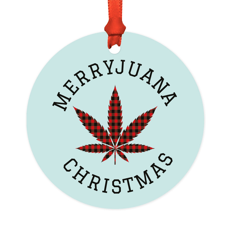 Ornement de Noël rond en métal drôle de cannabis, Noël Merryjuana