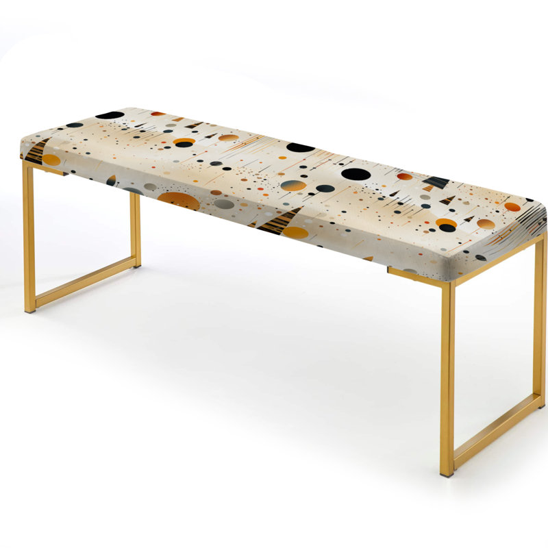 Grey And Yellow Polka Dot Retro Landscape - Polka Dots Upholstered Gold Bench