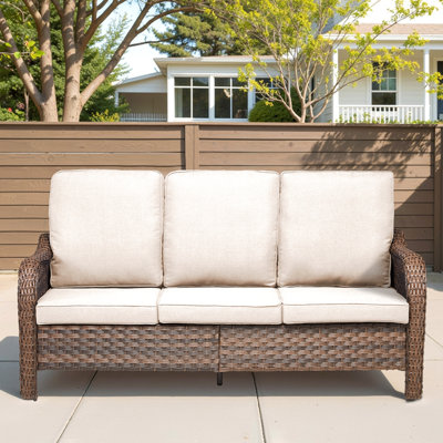 70.9" PE Wicker Rattan Outdoor Furniture Set, 3 Seat Sofa With Beige Deep Seat Cushions