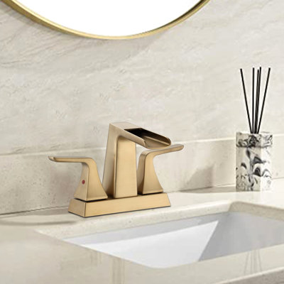 Robinet de lavabo de salle de bain à deux poignées à deux poignées en laiton brossé - Fabrication en laiton massif pour une performance et un débit d'eau réglables et durables avec une cartouche en céramique à deux poignées