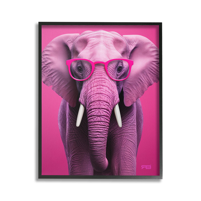 «Vivid Pink Elephant», estampe numérique encadrée par RB, Giclée encadrée noir minuit, H 20 po x l 16 po