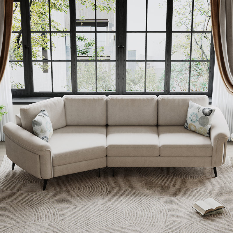 Canapé incurvé rembourré 3 places avec 2 coussins Rayan, Beige