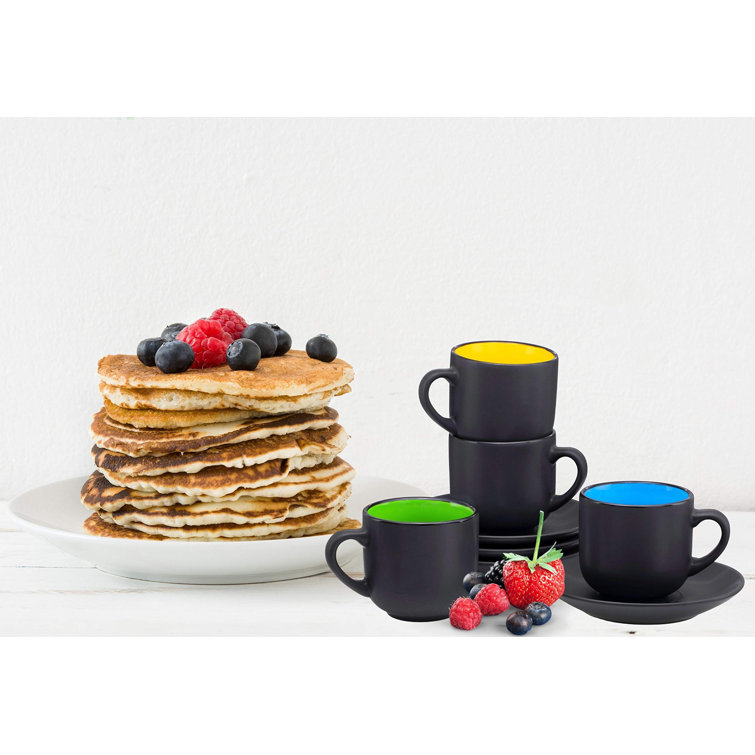 Corrigan Studio® Christmas Gift Choice: Espresso Cups And Saucers Set Of 4.  Small 4 Ounce Stackable Espresso Cups With Rack. Stacking Espresso Coffee  Cup Of 4. Matte Black W/ Colored Interior, 4 Oz