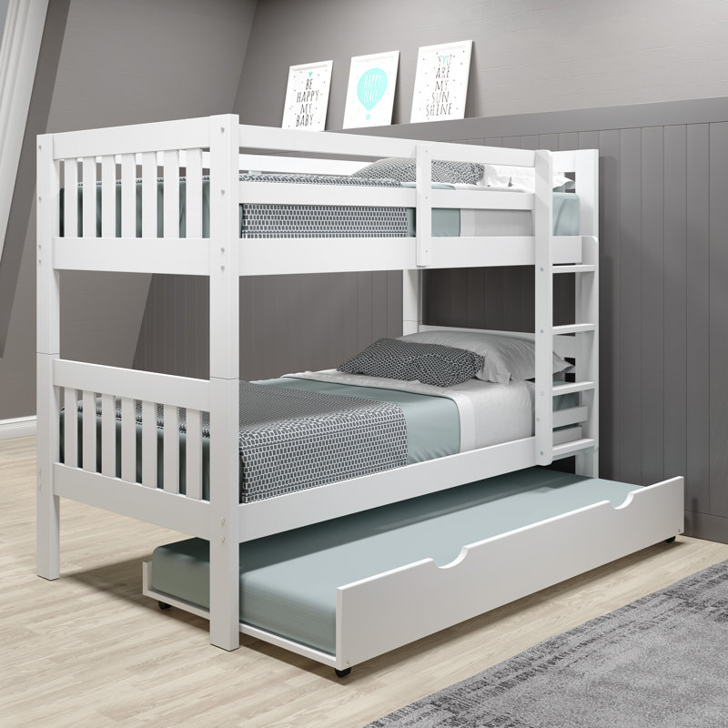 Lit superposé standard en bois massif avec lit gigogne Moraby par Harriet Bee, Blanc, Simple au dessus de simple