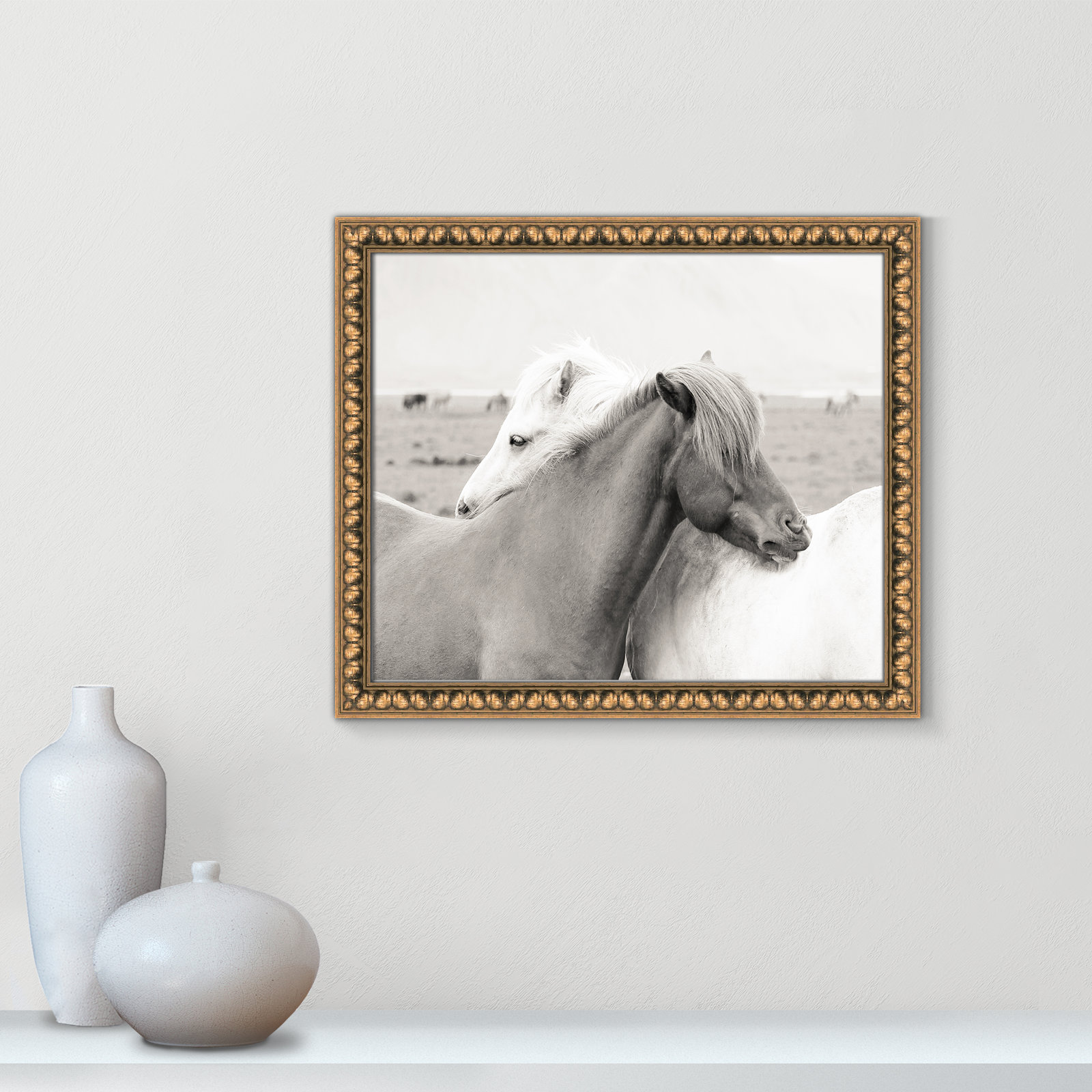 Melanie "Icelandic Meadow Horses" Print, 17" H x 20" W x 1.13" D, Gold Bead Framed