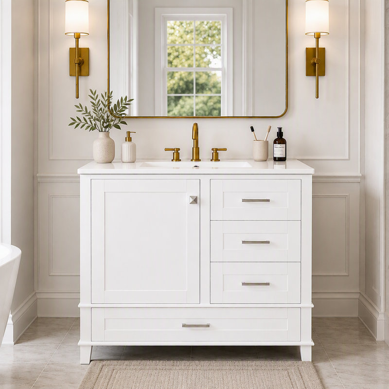 Meuble-lavabo de salle de bain de 36 pouces (91 cm) avec tiroirs et porte à fermeture amortie, Blanc