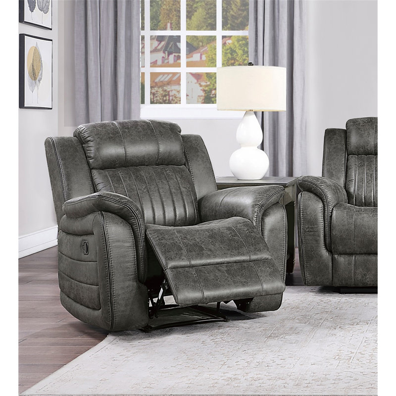 Classic Brownish Gray 1Pc Reclining Chair Plush Comfort Pillow-Top Arms Vertical Tufting Solid Wood Transitional Living Room Furniture